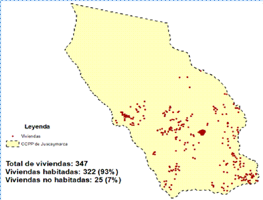 Ubicación de viviendas en el centro poblado de San
Carlos de Juscaymarca